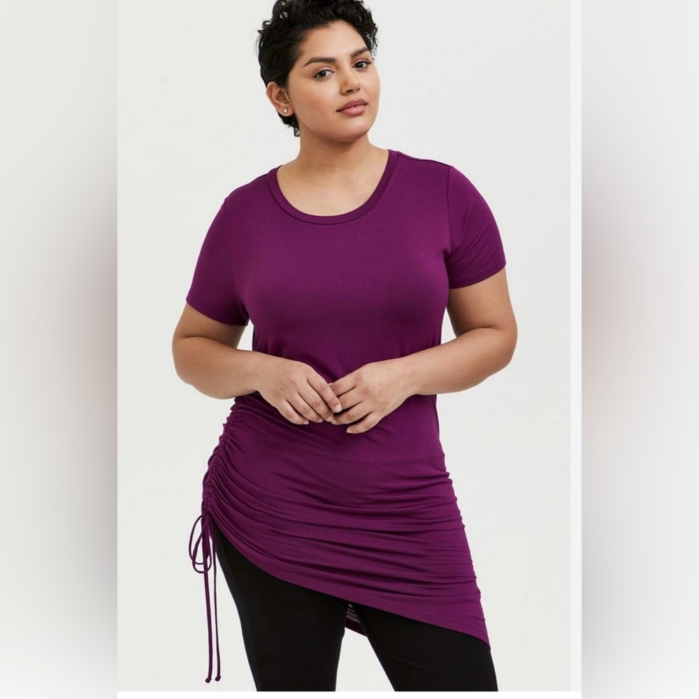 Torrid Super Soft Plum Purple Drawstring Side Tunic Tee Size 0 Large 12